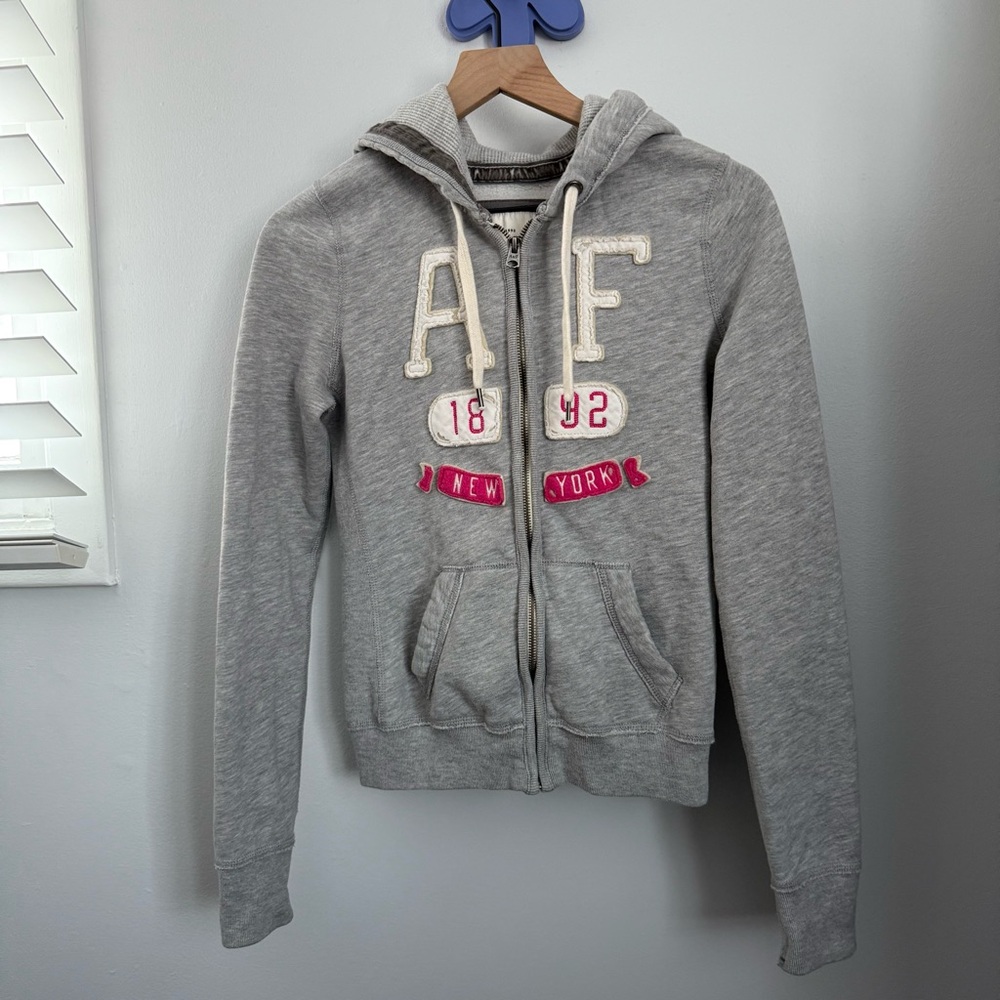 Abercrombie & Fitch Medium Full Zip Hoodie Classic Y2K 2000s Logo‎ Grey